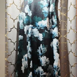 Calvin Klein Black and Blue Floral Maxi Dress